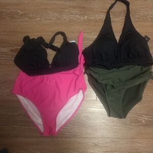 Pink and Green Halter Swimsuits